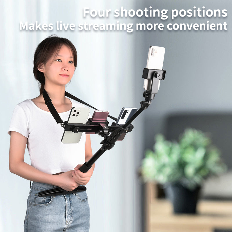 YELANGU LW103 Outdoor Cell Phone Selfie Stick with 4 Clips, Handheld Phone Holder