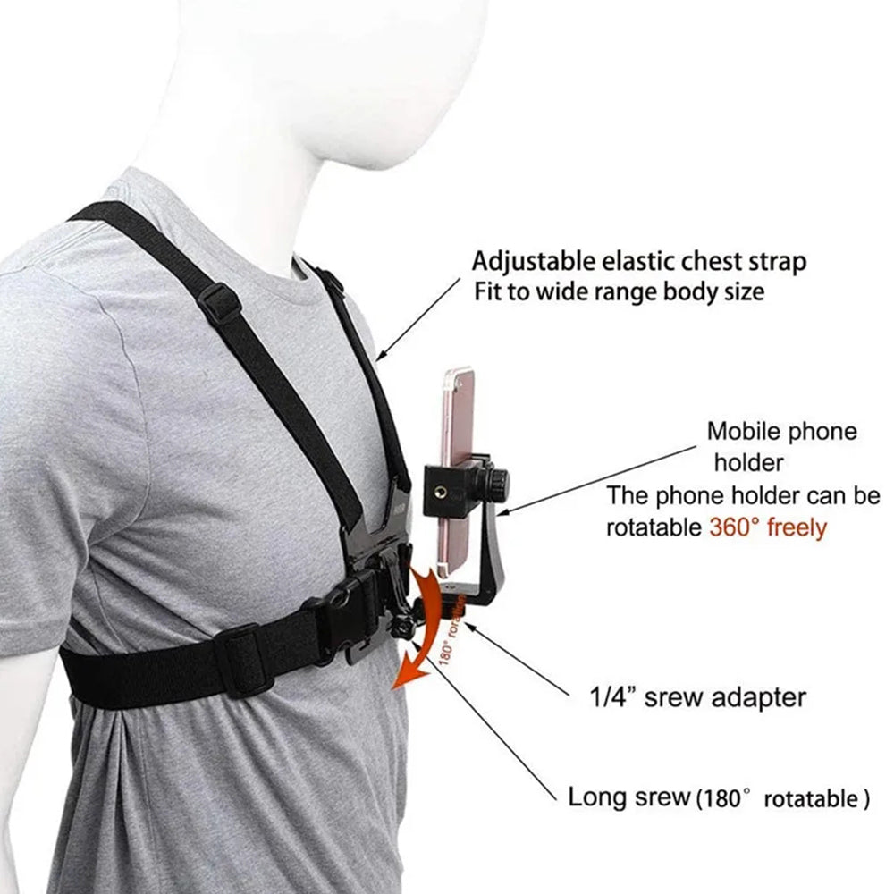 XD-27 Action Camera Mount Adjustable Chest Belt Nylon Strap with Phone Clip