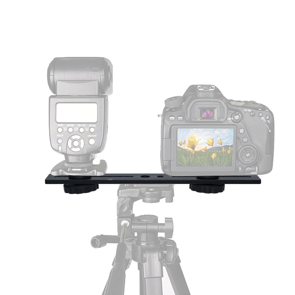 L084 1 / 4 Inch Dual Camera Mount Bracket Aluminum Alloy Extension Bar Bracket for DSLR LED Flash Light