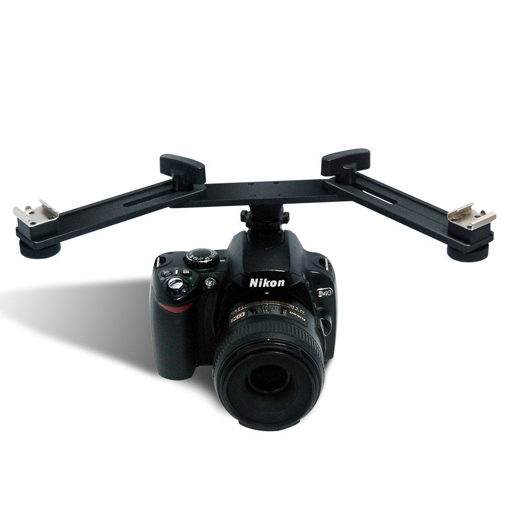 E019 Dual Hot Shoe Extension Bar Mount LED Fill Light / Flash Bracket Camera Accessories