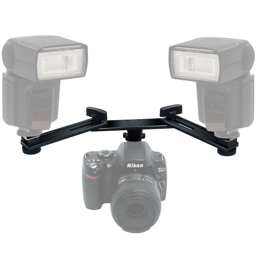 E019 Dual Hot Shoe Extension Bar Mount LED Fill Light / Flash Bracket Camera Accessories
