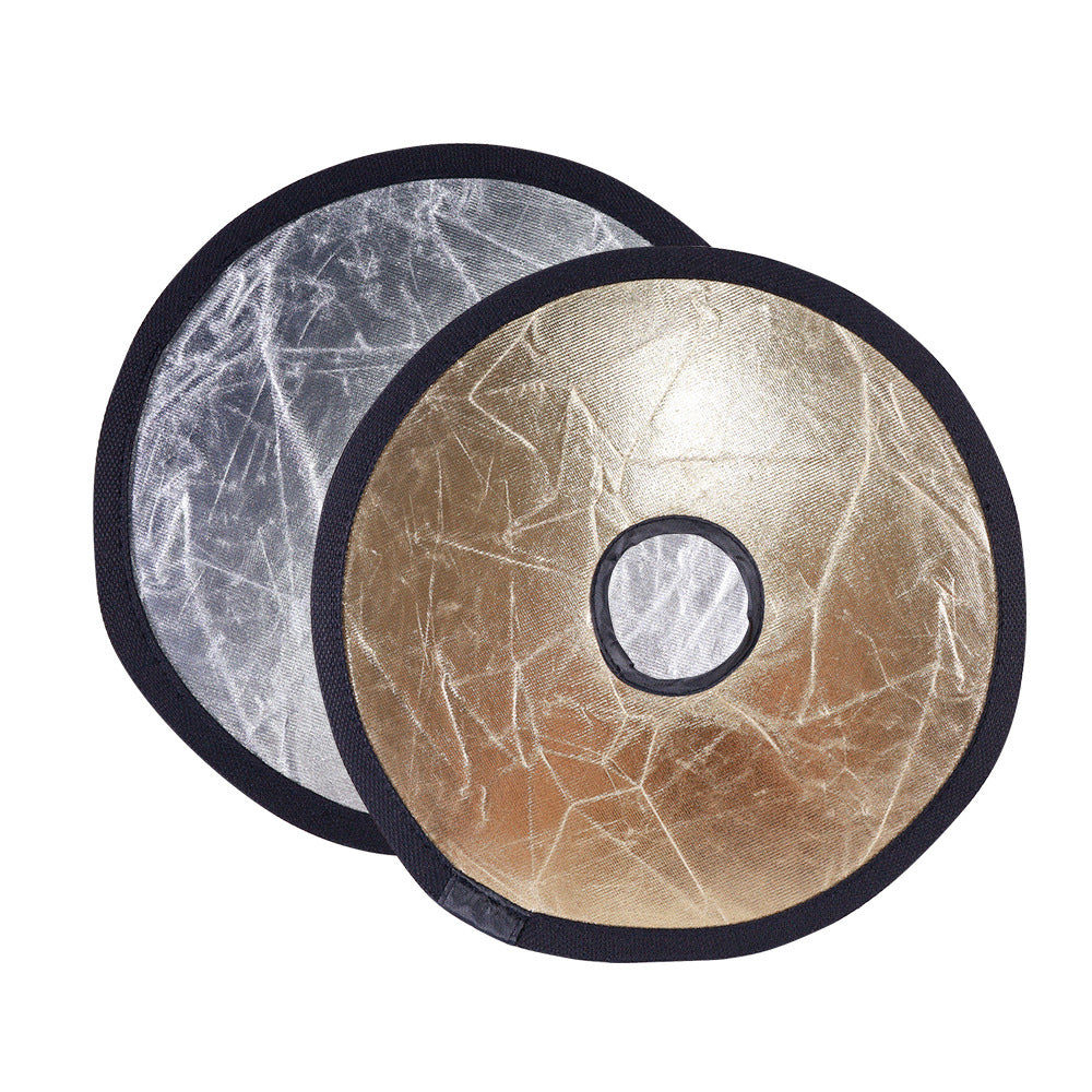 K064 2-in-1 Silver / Gold Photography Reflector Foldable Diffuser 30cm Round Hollow Center Light Reflector