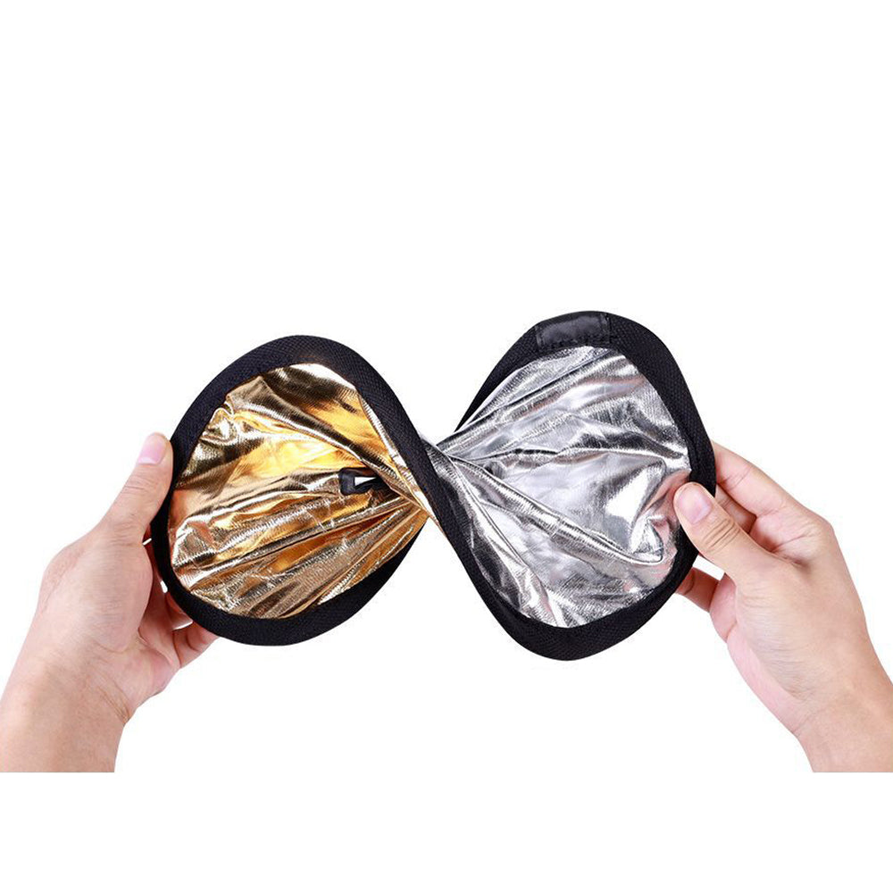K064 2-in-1 Silver / Gold Photography Reflector Foldable Diffuser 30cm Round Hollow Center Light Reflector