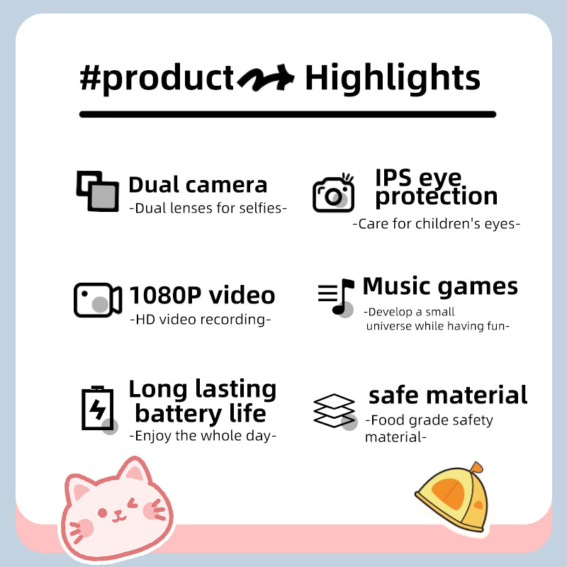 Y20 Cartoon Space Cat 2.0 inch Screen Camera Rechargeable Kids Camera Toy with Music and Game