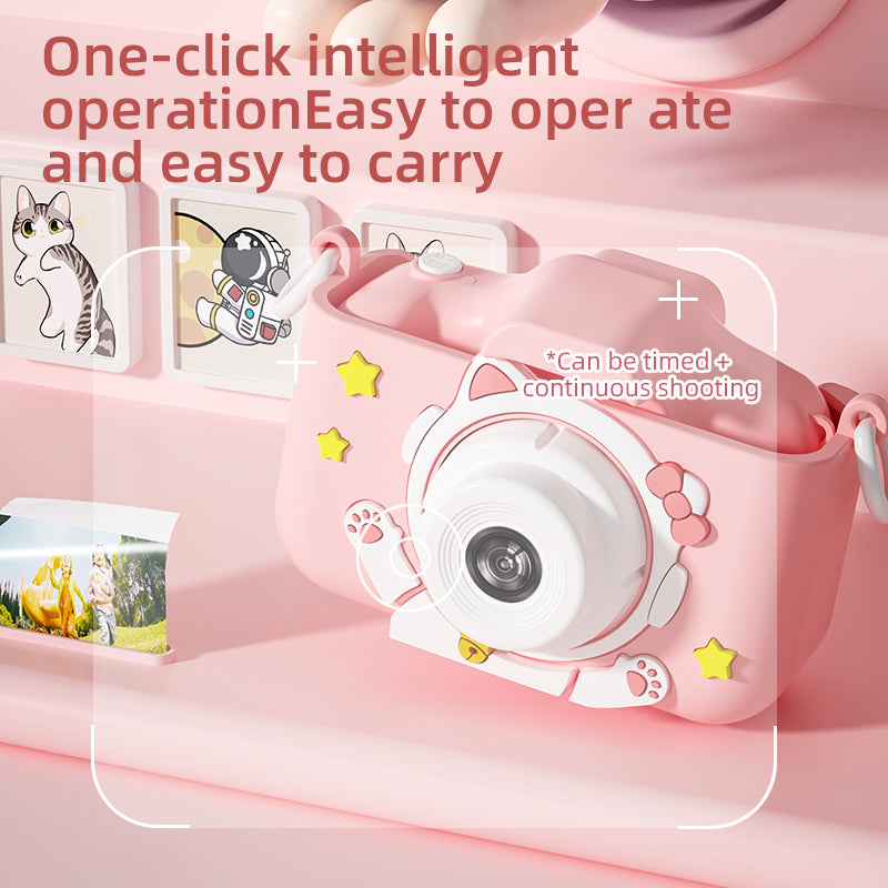 Y20 Cartoon Space Cat 2.0 inch Screen Camera Rechargeable Kids Camera Toy with Music and Game
