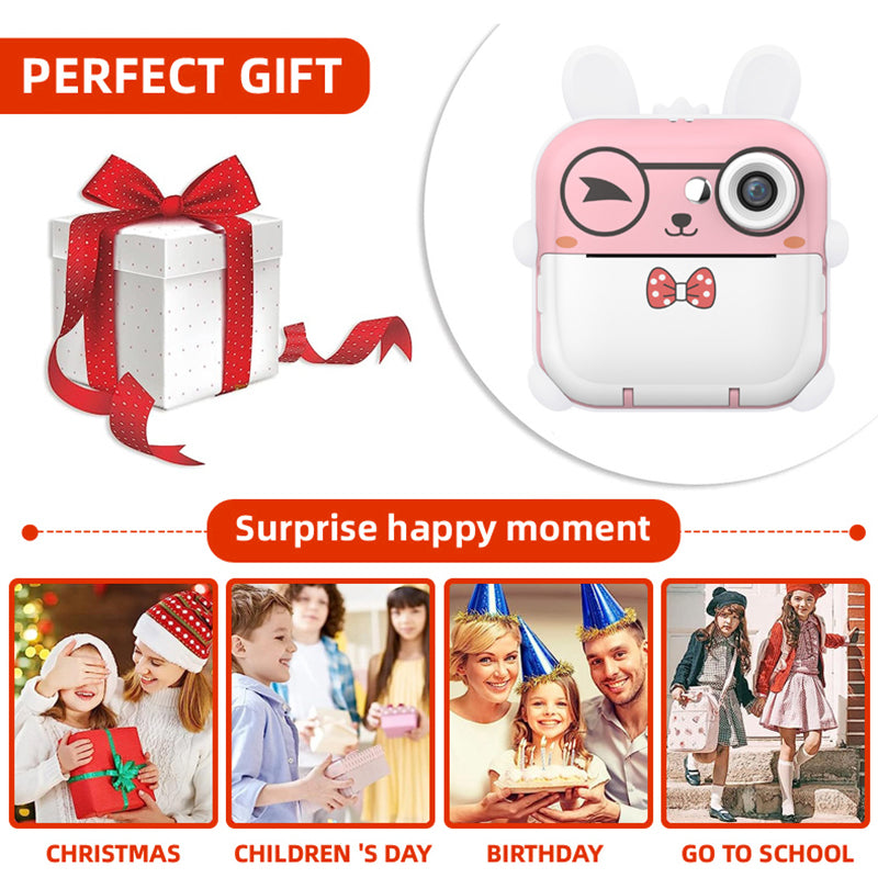 Q5 Kids Camera Instant Print Photo Mini Digital Video Camera, Cartoon Rabbit