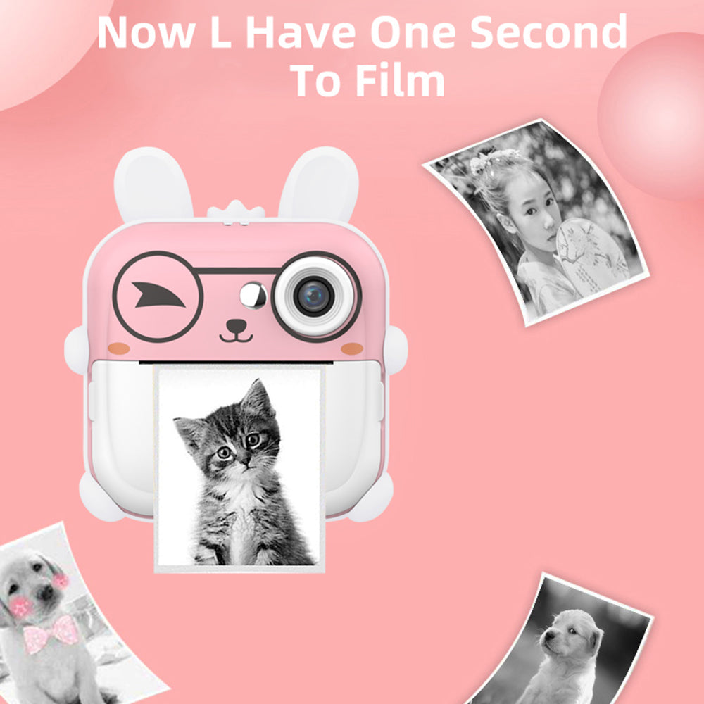 Q5 Kids Toy Rabbit Shape 2.4-Inch Inkless Photo Printer Camera with 32G Memory Card+Card Reader