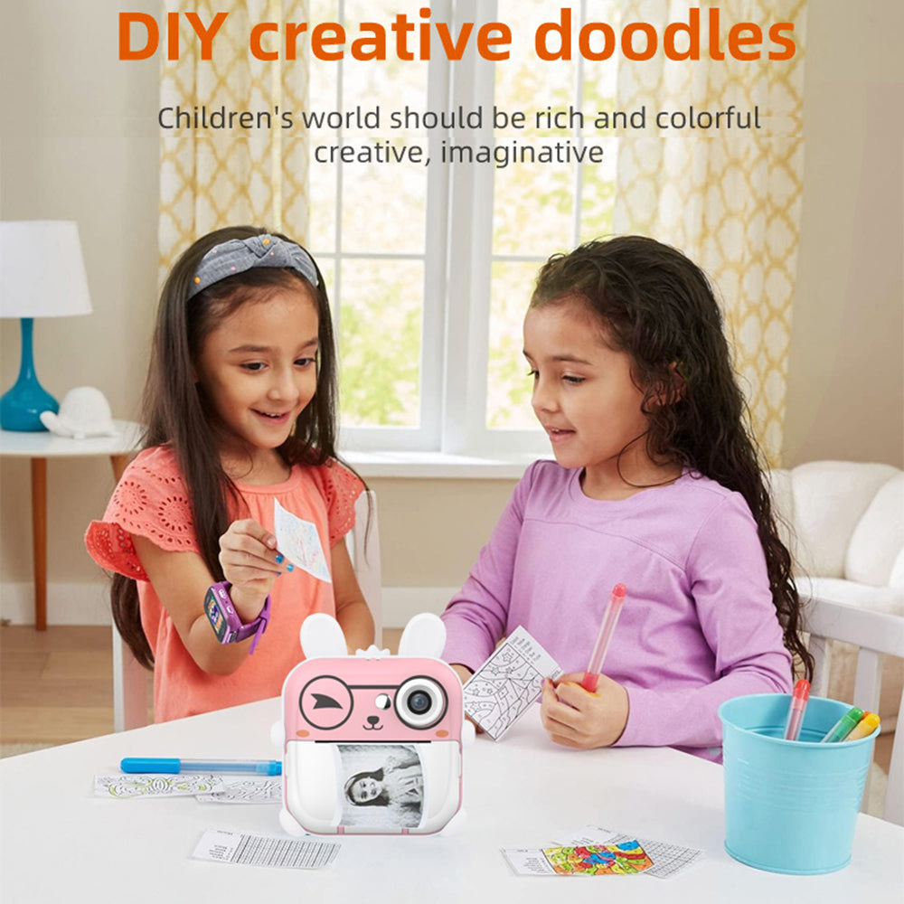 Q5 Kids Toy Rabbit Shape 2.4-Inch Inkless Photo Printer Camera with 32G Memory Card+Card Reader