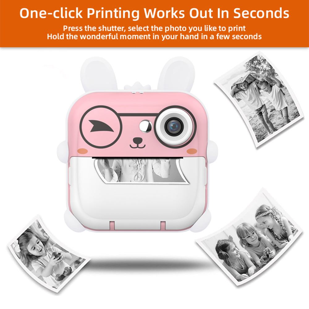 Q5 Kids Toy Rabbit Shape 2.4-Inch Inkless Photo Printer Camera with 32G Memory Card+Card Reader