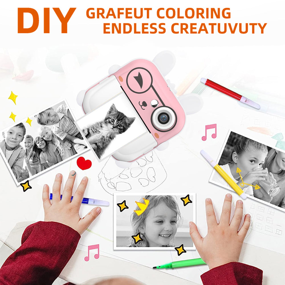 Q5 Kids Toy Rabbit Shape 2.4-Inch Inkless Photo Printer Camera with 32G Memory Card+Card Reader