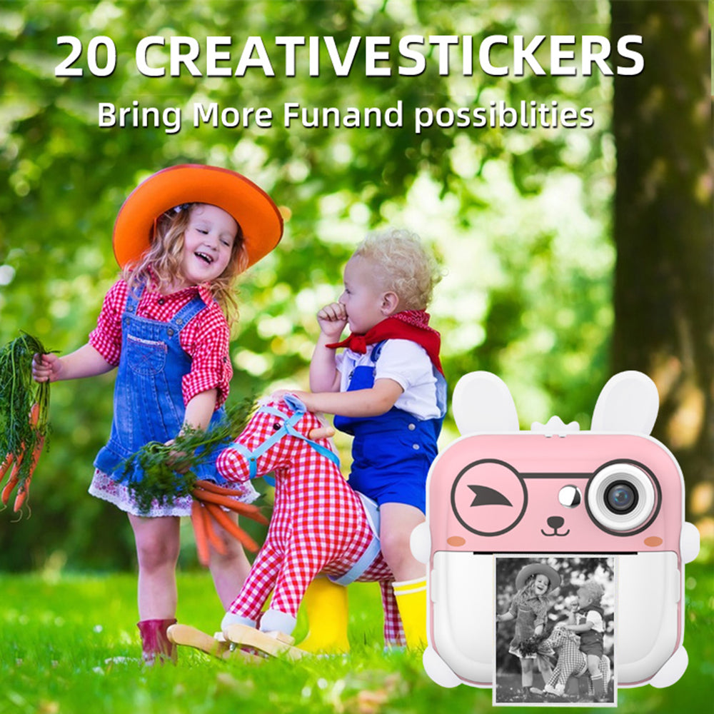 Q5 Kids Toy Rabbit Shape 2.4-Inch Inkless Photo Printer Camera with 32G Memory Card+Card Reader