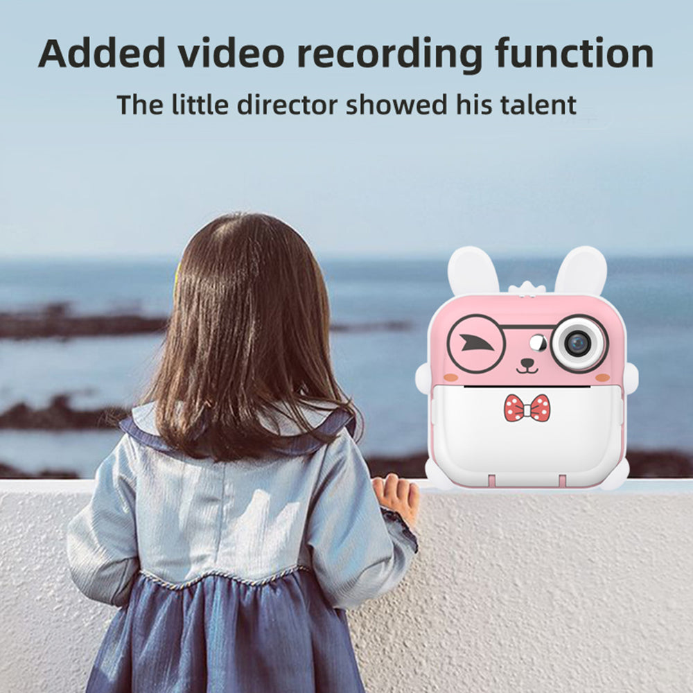 Q5 Kids Toy Rabbit Shape 2.4-Inch Inkless Photo Printer Camera with 32G Memory Card+Card Reader
