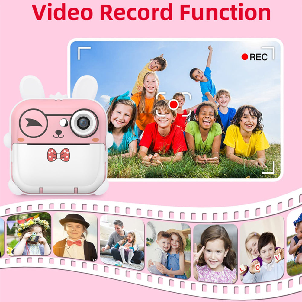 Q5 Kids Toy Rabbit Shape 2.4-Inch Inkless Photo Printer Camera with 32G Memory Card+Card Reader