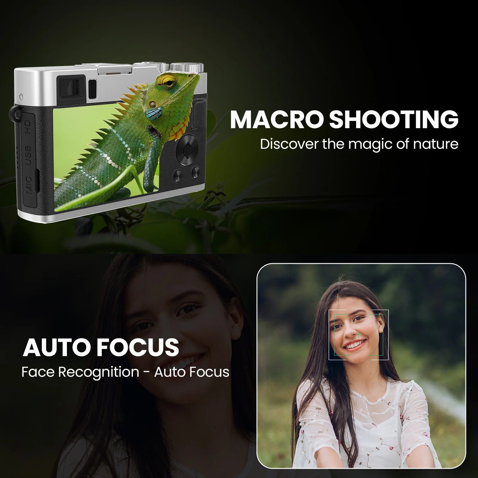 DC202L-AF Retro 4K Selfie Camera Photoflash Light Digital Camera for Kids Teens