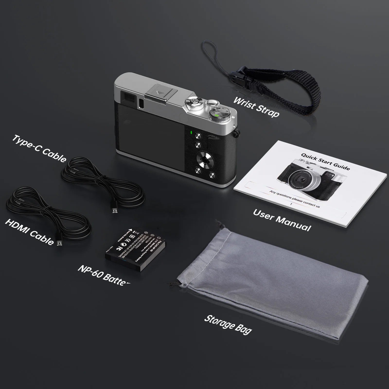 DC202L-AF Retro 4K Selfie Camera Photoflash Light Digital Camera for Kids Teens