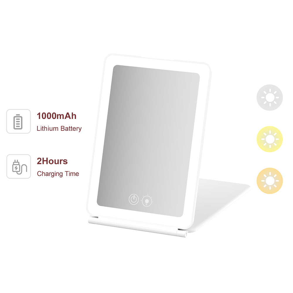 J17 Folding Portable LED Makeup Mirror with 3X Magnification for Travel and Desktop