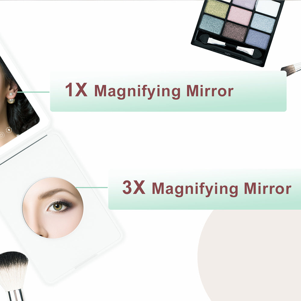 J17 Folding Portable LED Makeup Mirror with 3X Magnification for Travel and Desktop