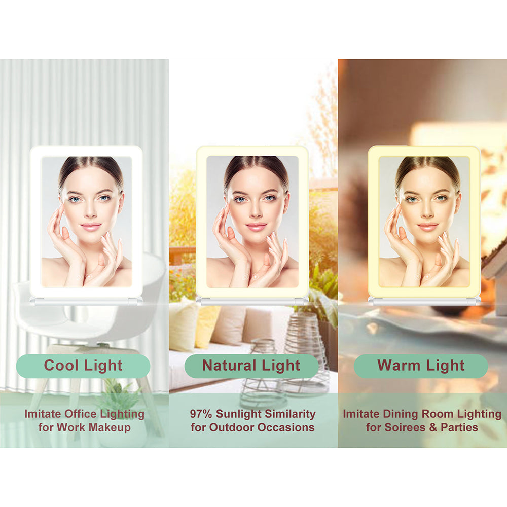 J17 Folding Portable LED Makeup Mirror with 3X Magnification for Travel and Desktop
