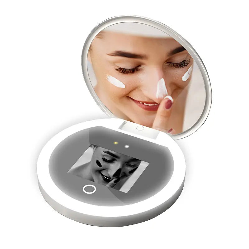 YS002 Smart Makeup Mirror Built-in UV Camera for Sunscreen Test LED Handheld Cosmetic Mirror