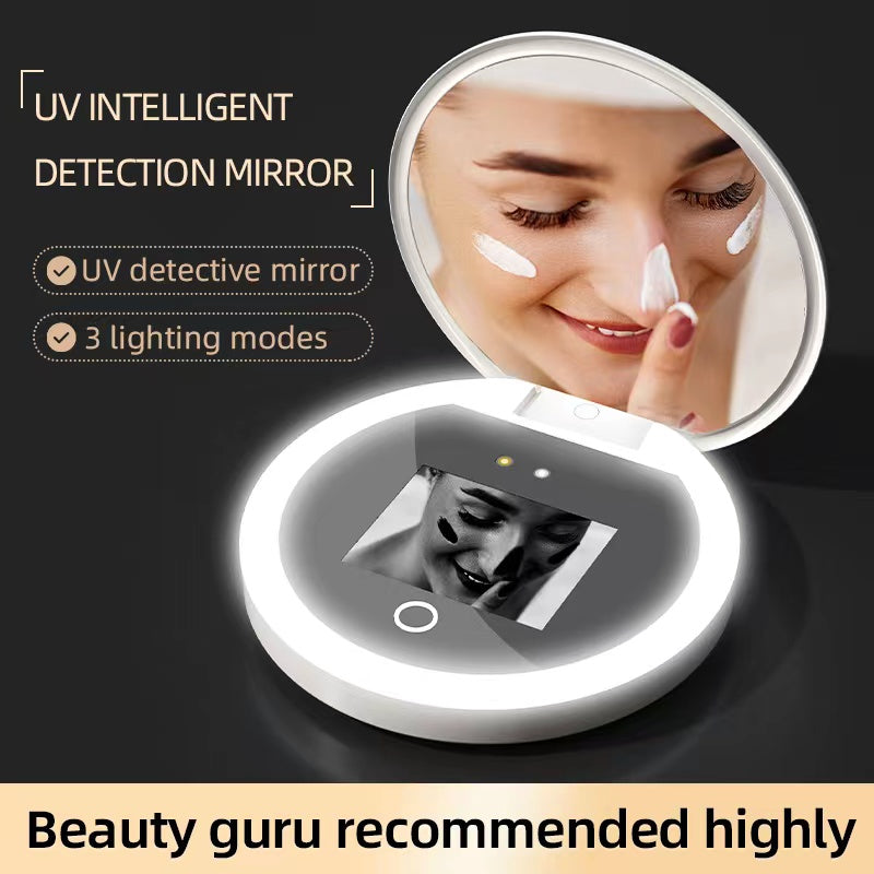 YS002 Smart Makeup Mirror Built-in UV Camera for Sunscreen Test LED Handheld Cosmetic Mirror