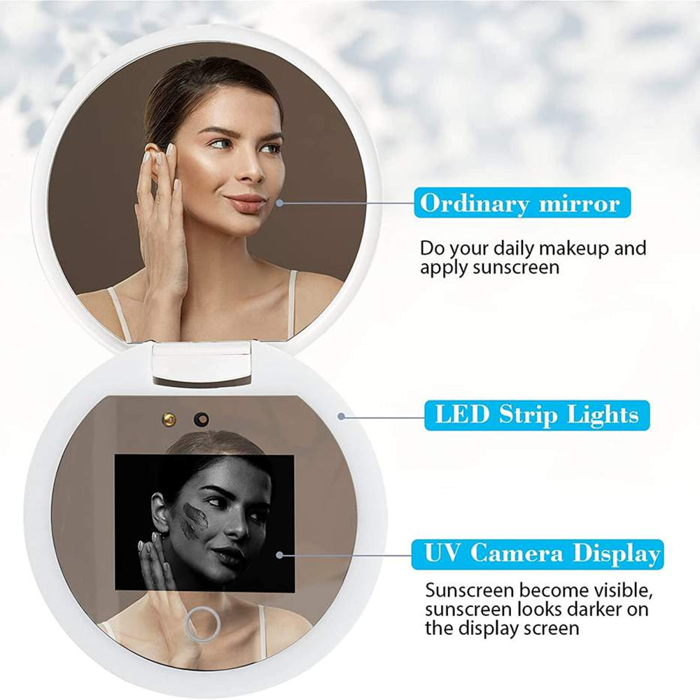 YS002 Smart Makeup Mirror Built-in UV Camera for Sunscreen Test LED Handheld Cosmetic Mirror