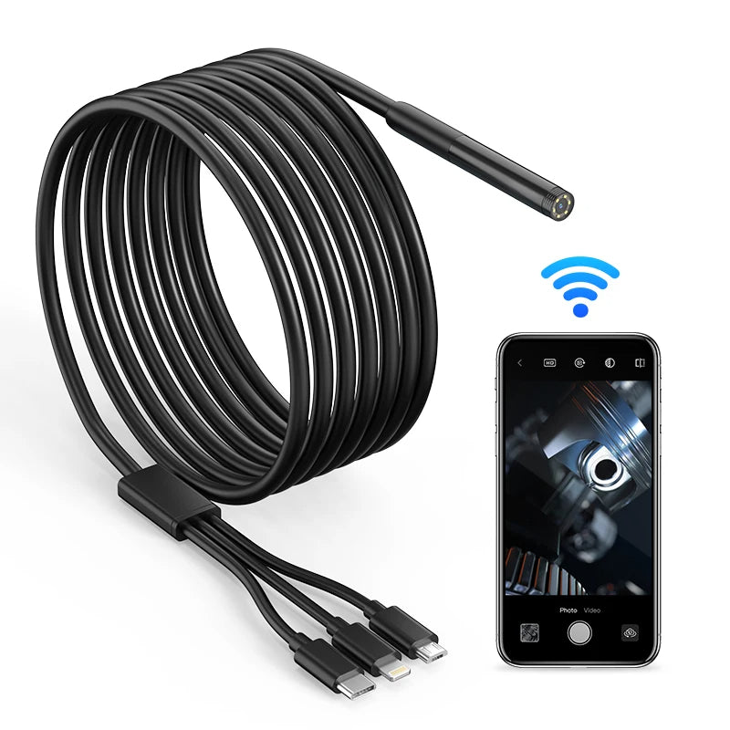 W300-B 3m 3-in-1 Micro / Type-C / Lightning HD Endoscope 8mm 2.0MP Inspection Camera Waterproof Borescope