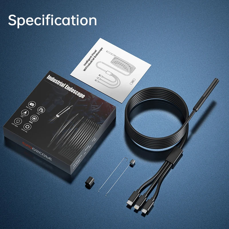 W300-B 3m 3-in-1 Micro / Type-C / Lightning HD Endoscope 8mm 2.0MP Inspection Camera Waterproof Borescope