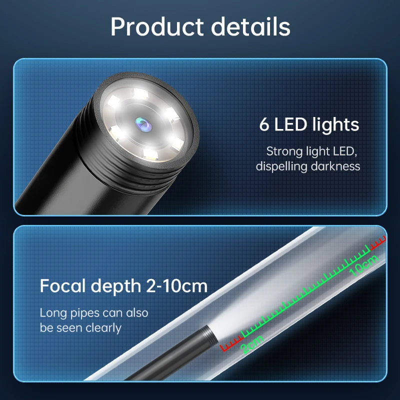 W300-B Endoscope Camera with Light 8mm COMS Camera Lens Inspection Tool with 1m Cable