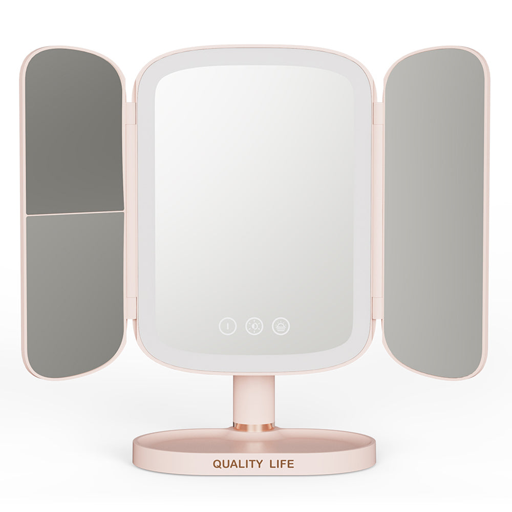 QW-M71 Stepless Dimming LED Light Makeup Mirror Foldable Tabletop Vanity Mirror
