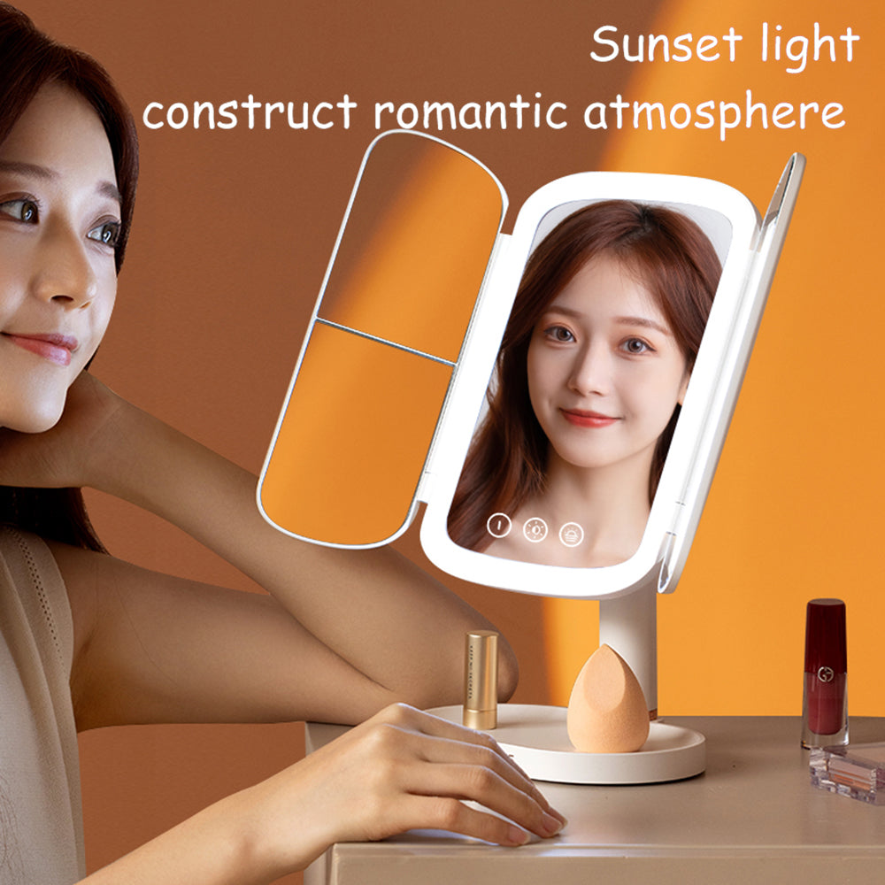 QW-M71 Stepless Dimming LED Light Makeup Mirror Foldable Tabletop Vanity Mirror