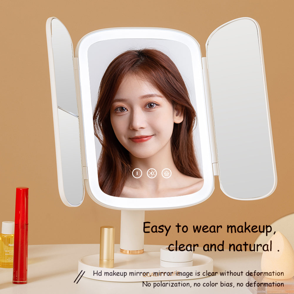 QW-M71 Stepless Dimming LED Light Makeup Mirror Foldable Tabletop Vanity Mirror