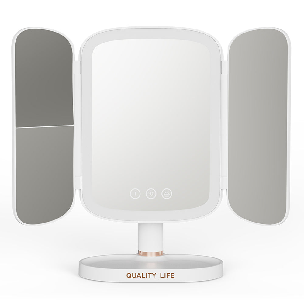 QW-M71 Stepless Dimming LED Light Makeup Mirror Foldable Tabletop Vanity Mirror