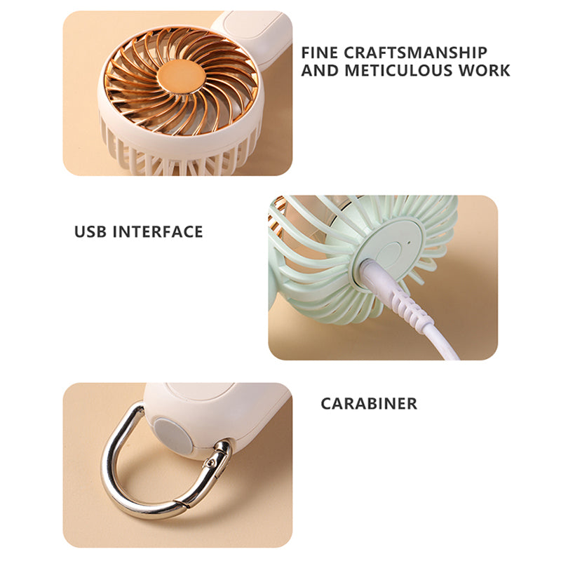 A217 Outdoor Three Gears Electroplating Mini Handheld Fan with Hanging Buckle