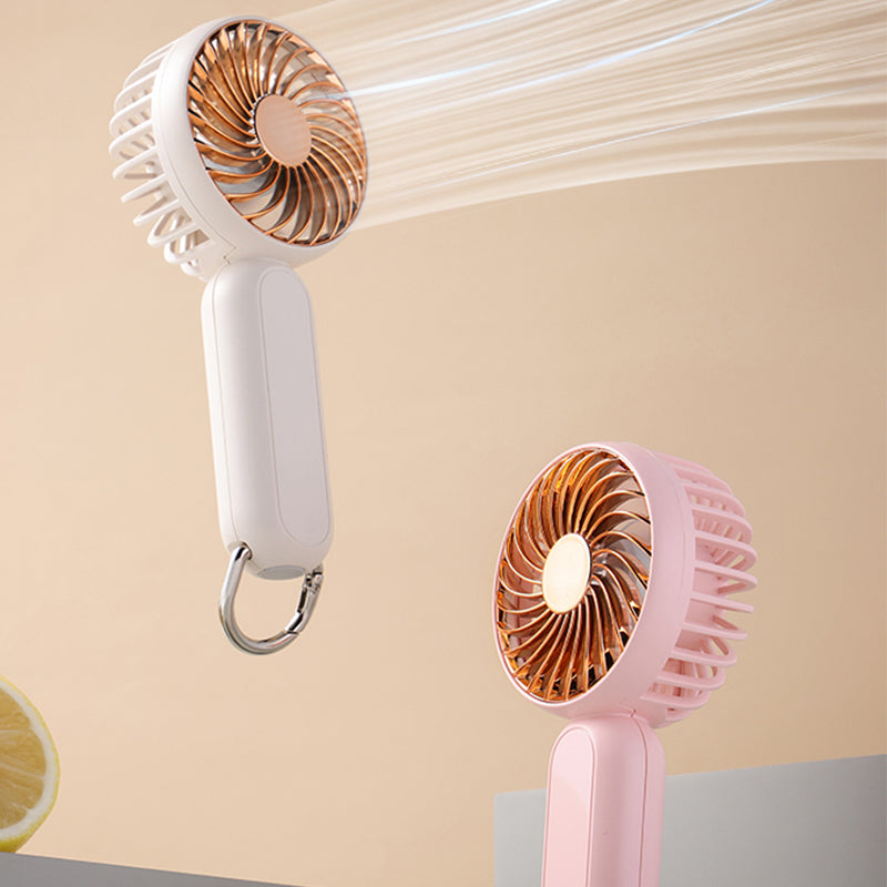 A217 Outdoor Three Gears Electroplating Mini Handheld Fan with Hanging Buckle
