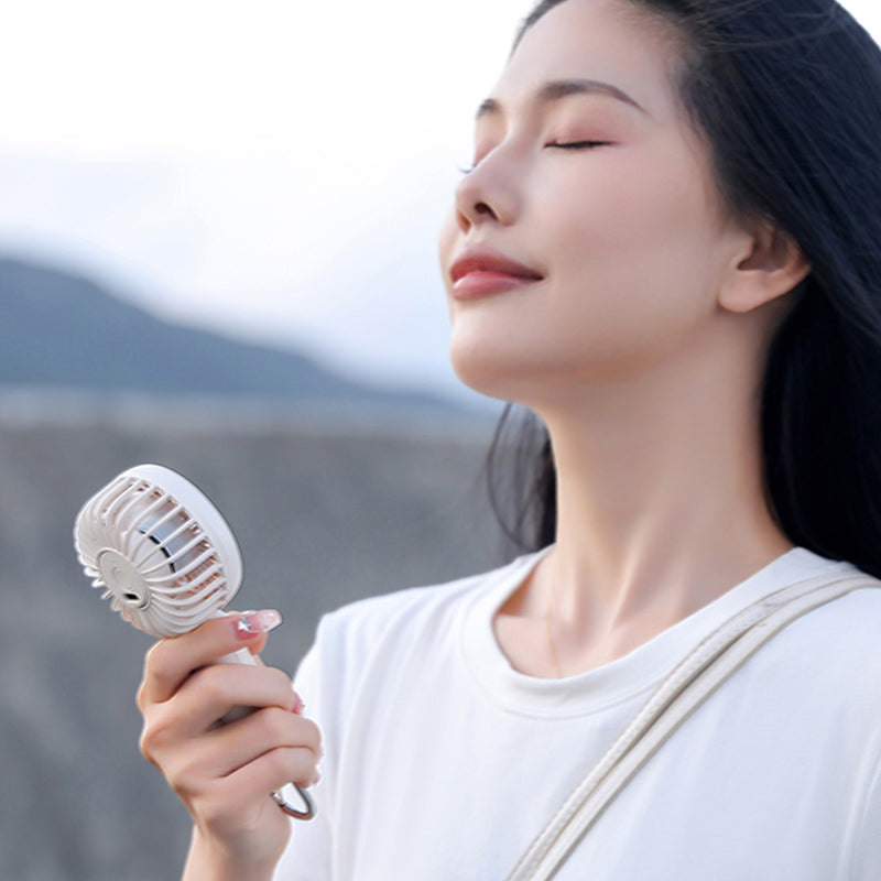 A217 Outdoor Three Gears Electroplating Mini Handheld Fan with Hanging Buckle