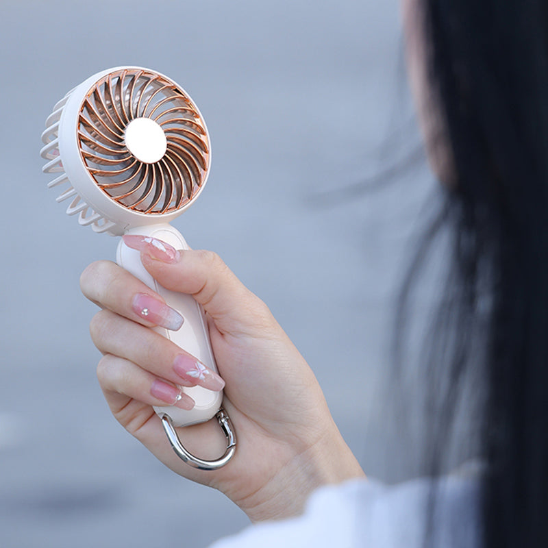 A217 Outdoor Three Gears Electroplating Mini Handheld Fan with Hanging Buckle