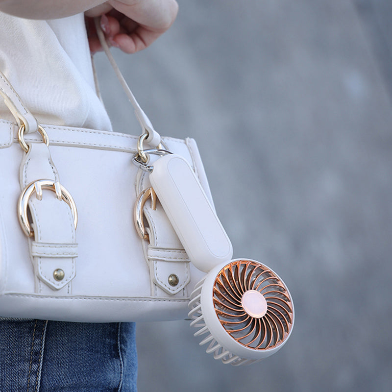 A217 Outdoor Three Gears Electroplating Mini Handheld Fan with Hanging Buckle