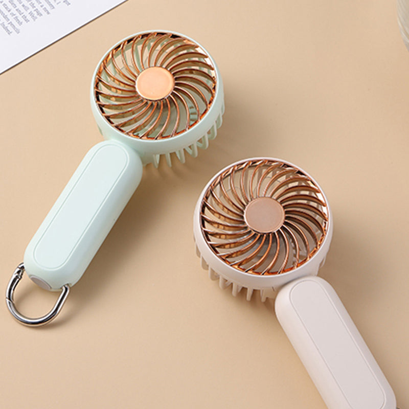 A217 Outdoor Three Gears Electroplating Mini Handheld Fan with Hanging Buckle