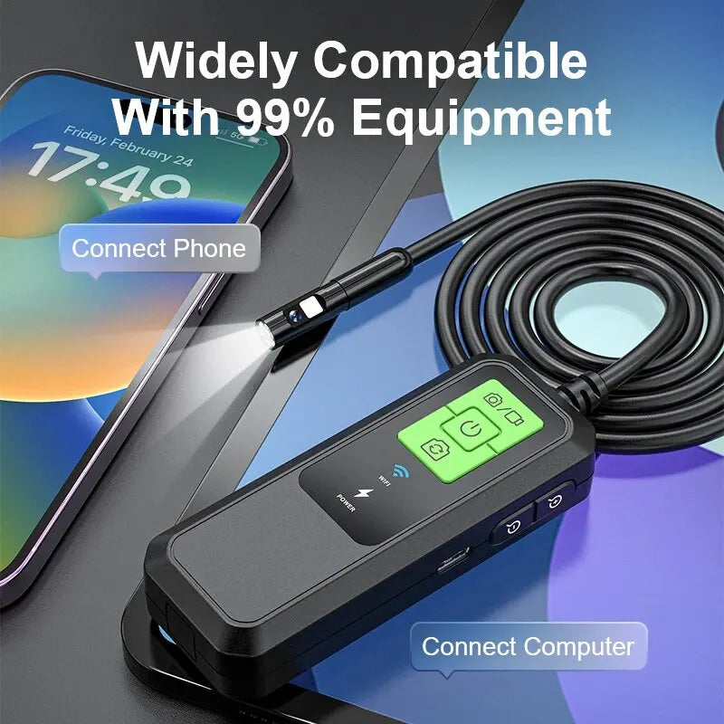 W600 8mm Dual Lens Endoscope 2.0MP 1080P HD Inspection Camera WiFi Industrial Borescope, 5m Hard Wire
