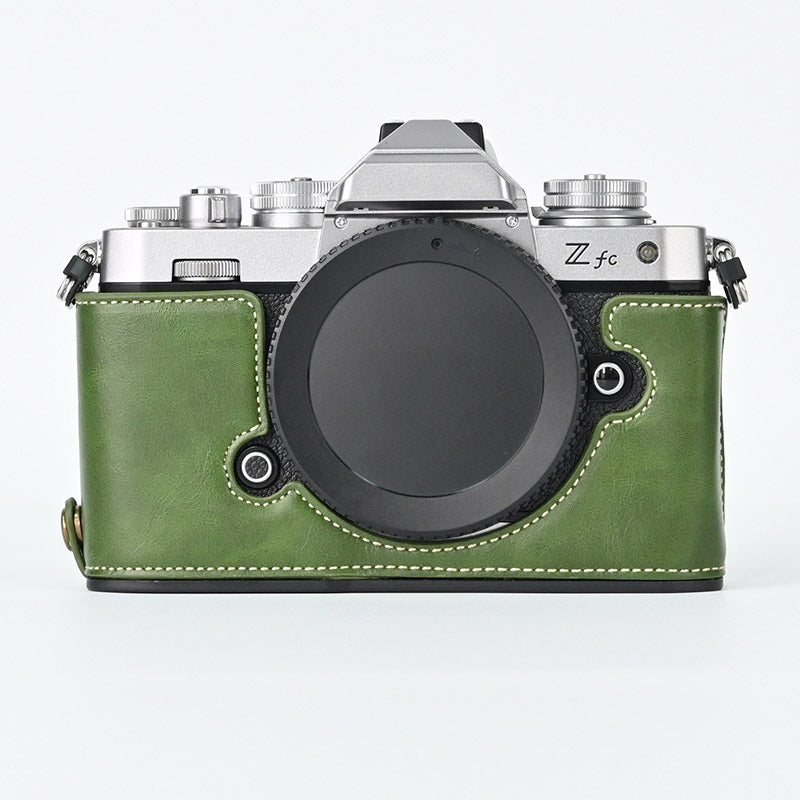 For Nikon Z fc Camera Bag Bottom Case PU Leather Protective Half Body Cover with Battery Opening
