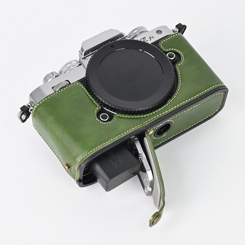 For Nikon Z fc Camera Bag Bottom Case PU Leather Protective Half Body Cover with Battery Opening