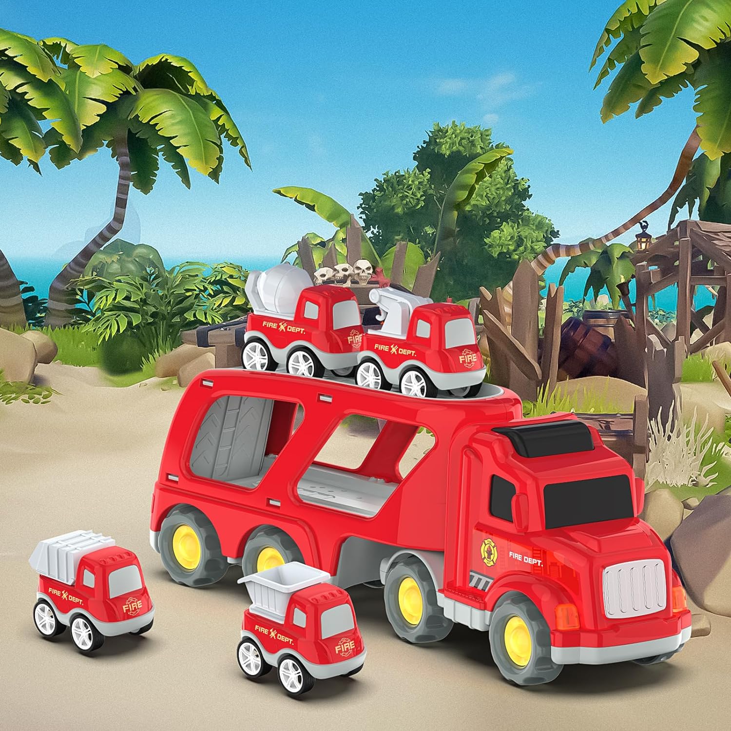 Friction Powered Cars Push and Go Trucks Construction Vehicles Toys Set