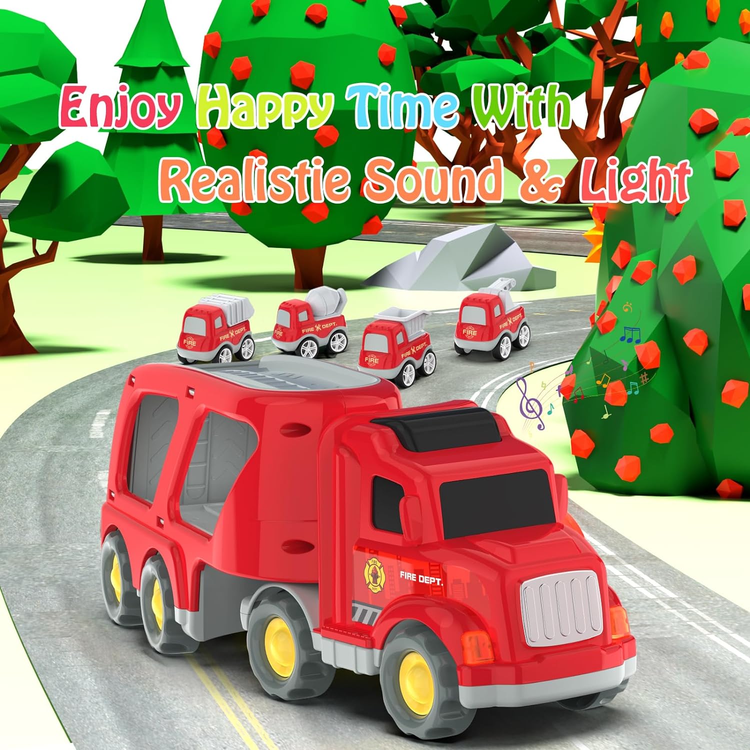 Friction Powered Cars Push and Go Trucks Construction Vehicles Toys Set