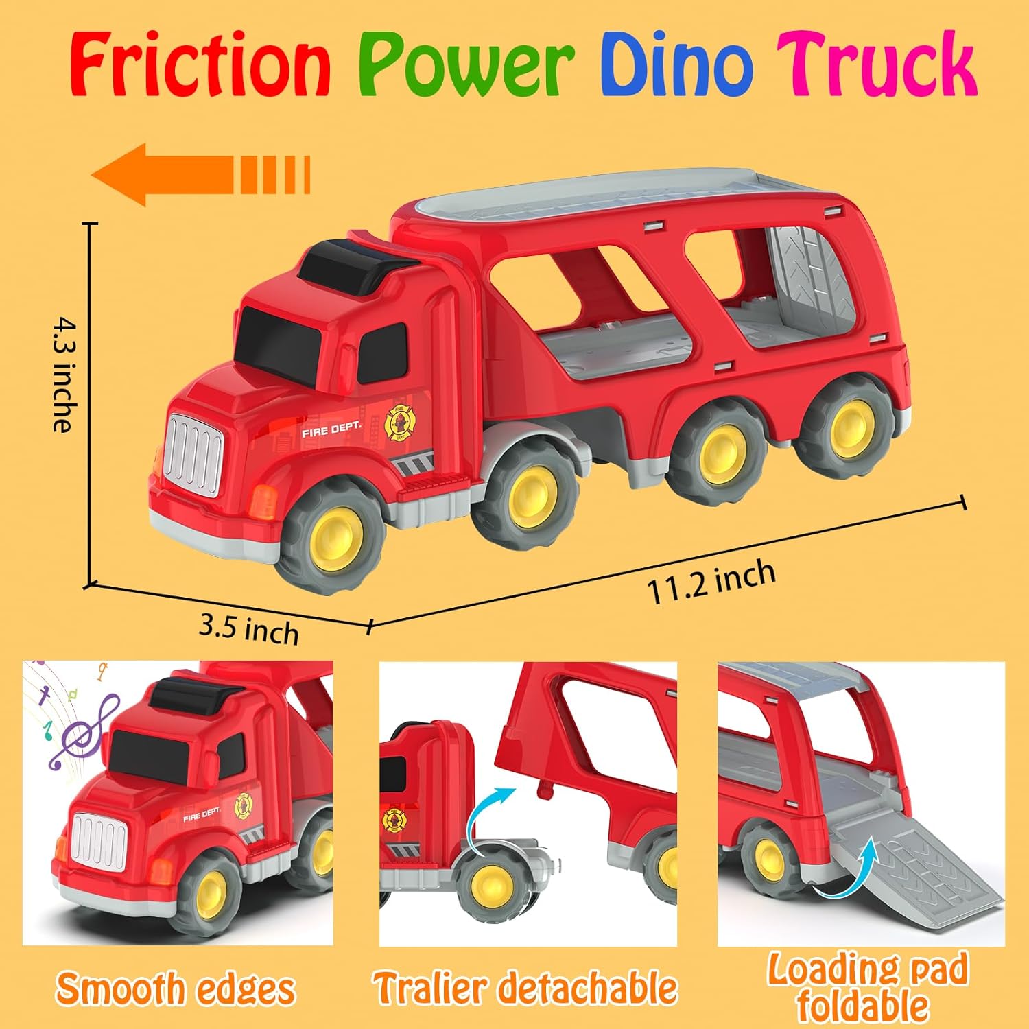 Friction Powered Cars Push and Go Trucks Construction Vehicles Toys Set