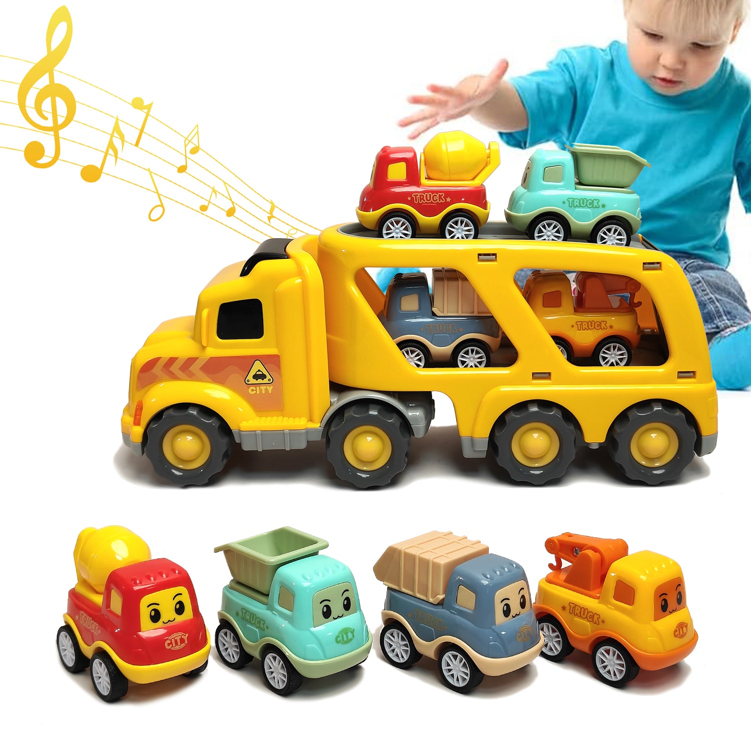 Children Toys Friction Powered Cars Push and Go Trucks Kids Mini Vehicles Set
