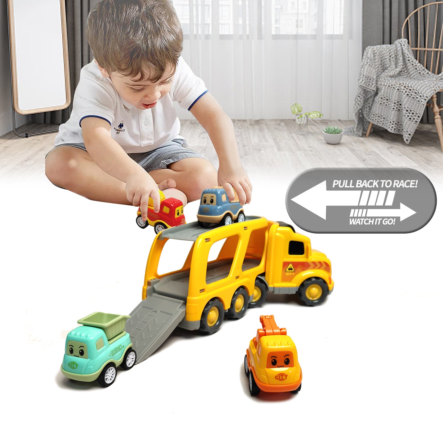 Children Toys Friction Powered Cars Push and Go Trucks Kids Mini Vehicles Set