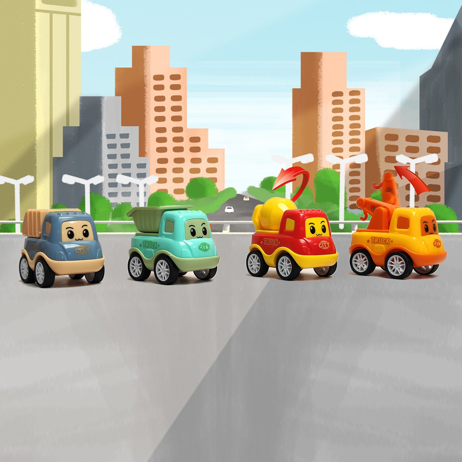 Children Toys Friction Powered Cars Push and Go Trucks Kids Mini Vehicles Set