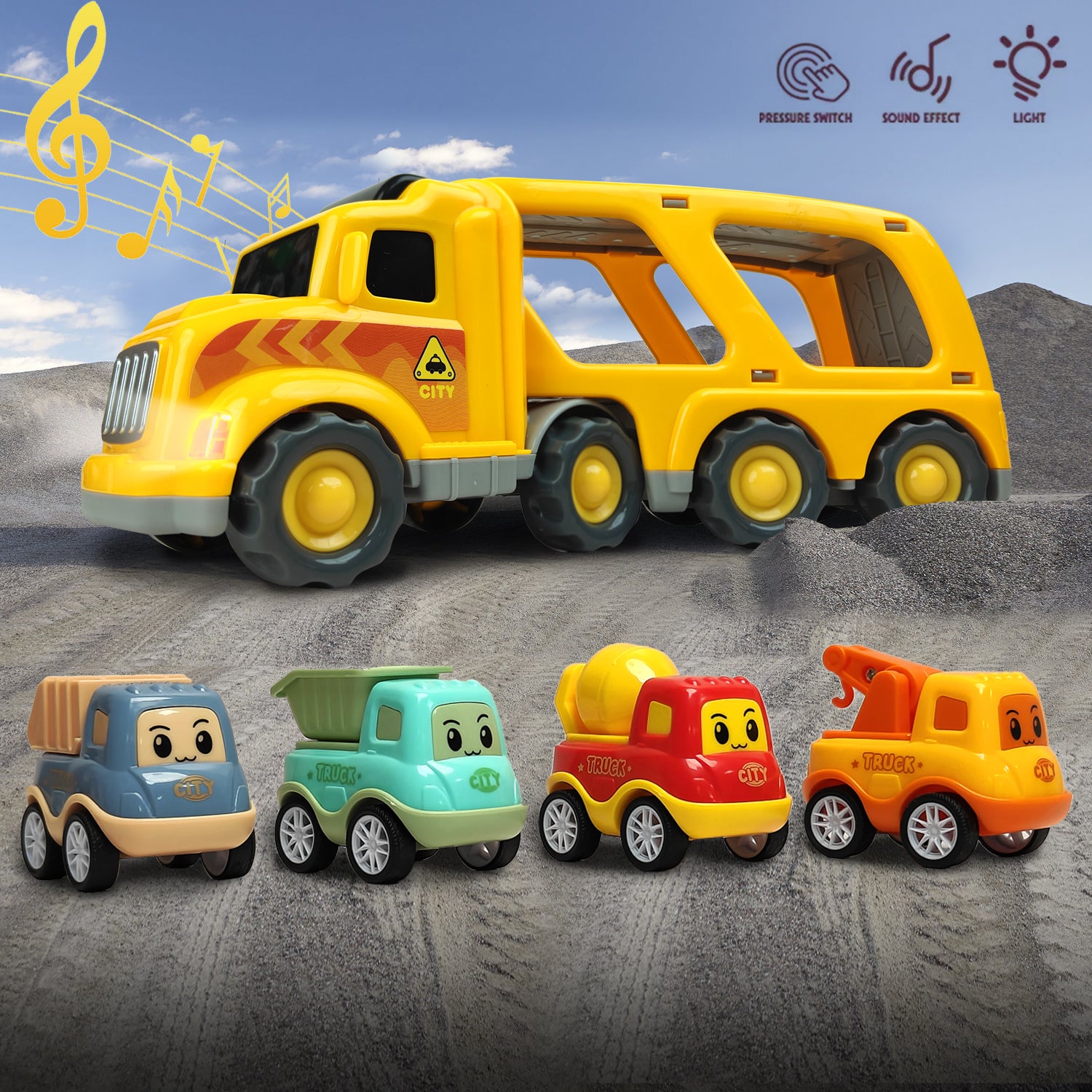 Children Toys Friction Powered Cars Push and Go Trucks Kids Mini Vehicles Set