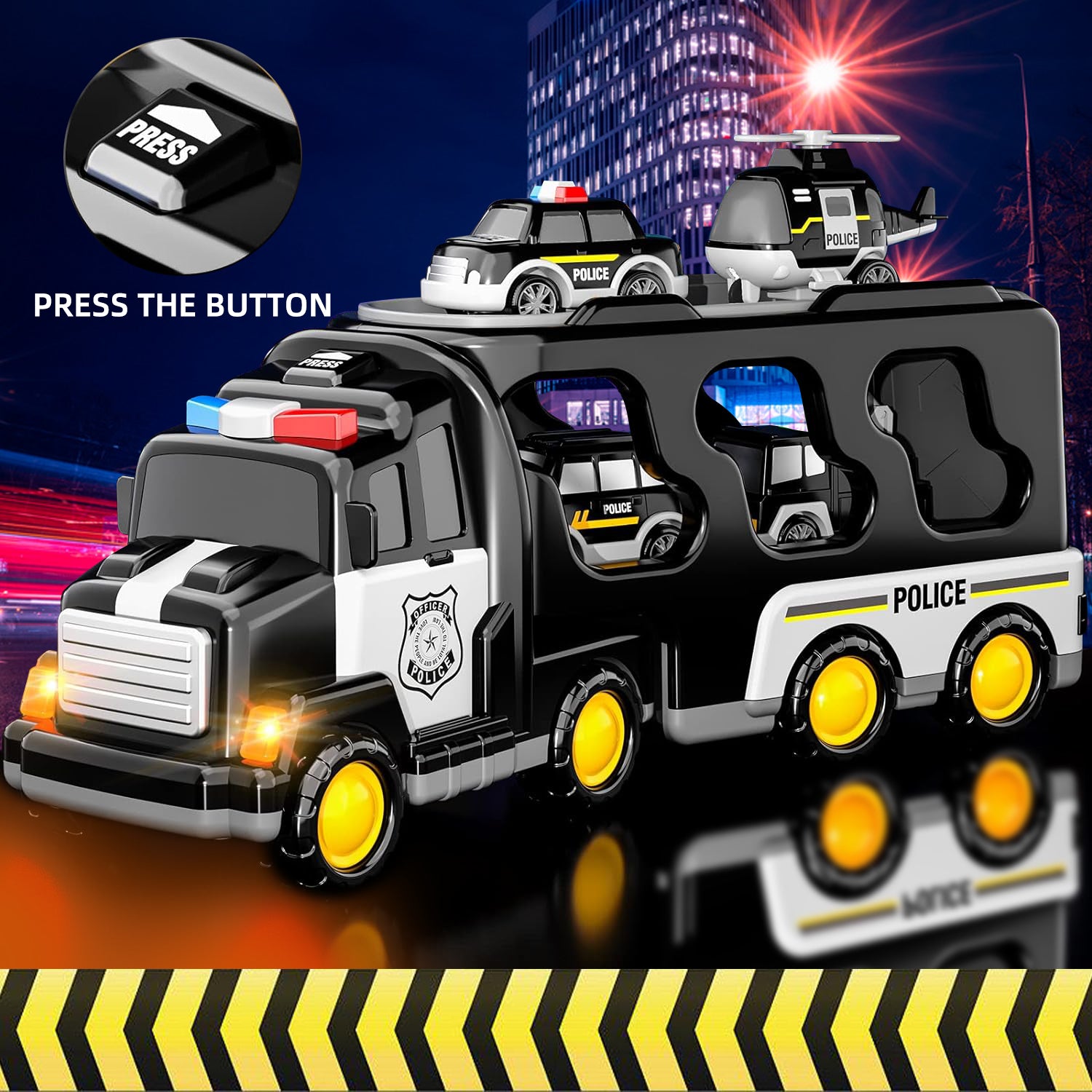 Kids Vehicles Cars Toys Set Toddlers Trucks Ambulances Helicopters Gifts (Dual Layers)