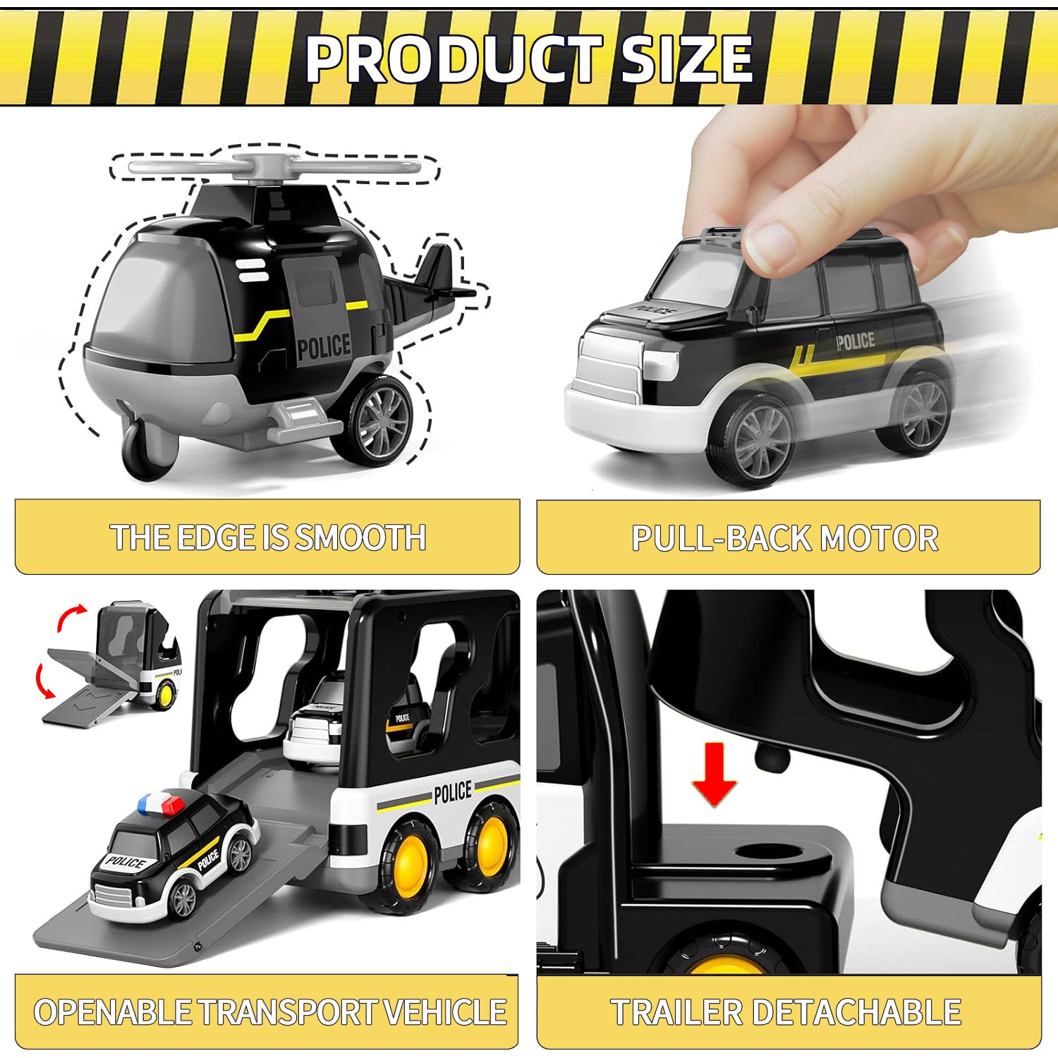Kids Vehicles Cars Toys Set Toddlers Trucks Ambulances Helicopters Gifts (Dual Layers)